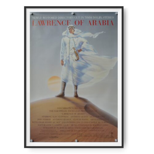 This US poster for Lawrence of Arabia show's the films hero in Bedouin clothes standing on a sand dune.