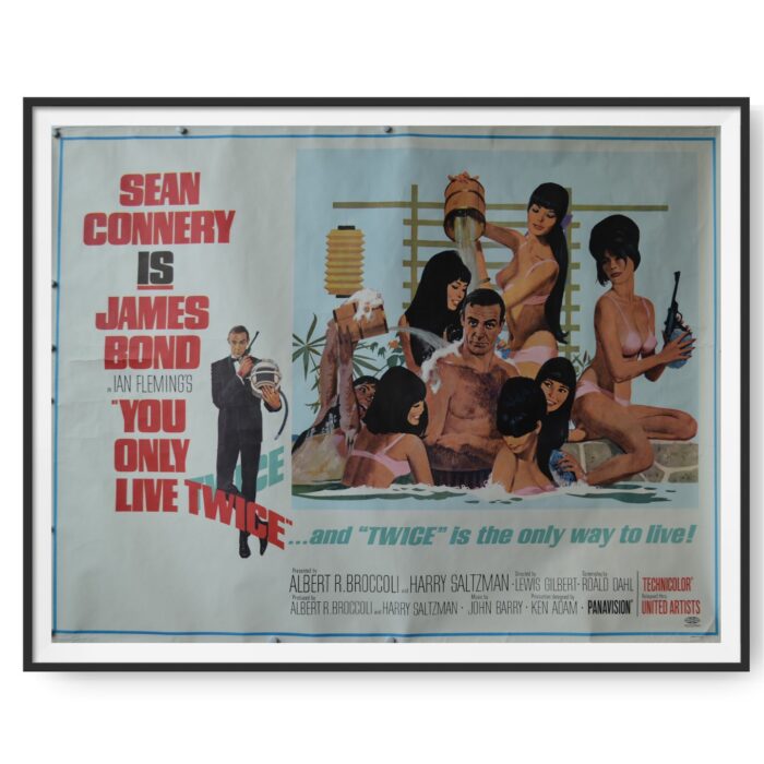 Image shows a US subway cinema poster for You Only Live Twice. It shows Sean Connery as James Bond in a bath