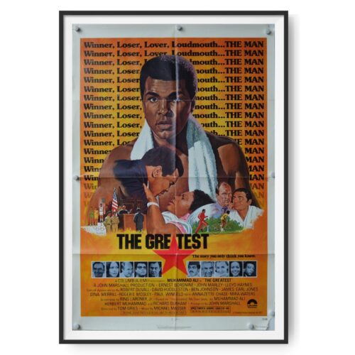 A poster for the Muhammad Ali film 'The Greatest' showing the boxer.