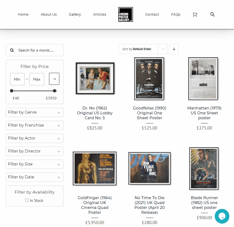 Filter cinema posters by price and other attribtues